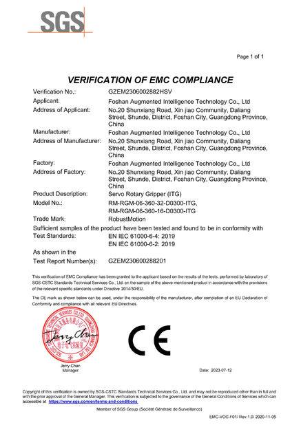 Çin Foshan Augmented Intelligence Technology Co., Ltd Sertifikalar