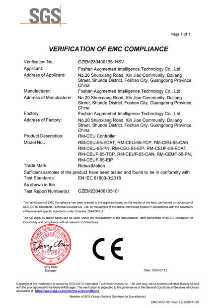 Çin Foshan Augmented Intelligence Technology Co., Ltd Sertifikalar